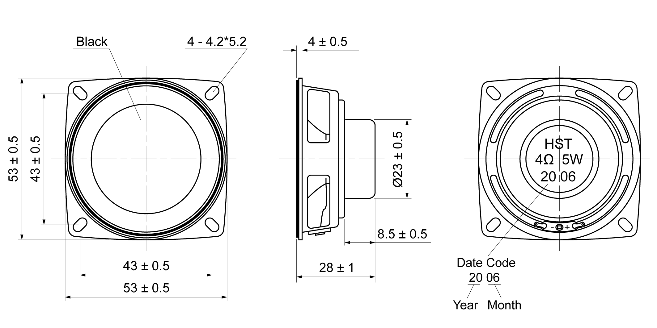 MIU53S-28H5.0W4 Mechanical Drawing